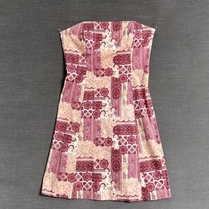 Vintage y2k Robin Jordan Dress‎ 8 Pink Paisley Patchwork Cotton Strapless USA